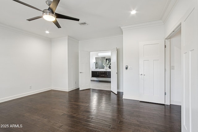 615 E Winter Dr, Phoenix, AZ 85020 - spare room with a ceiling fan, dark wood-style floors, ornamental molding, and recessed lighting