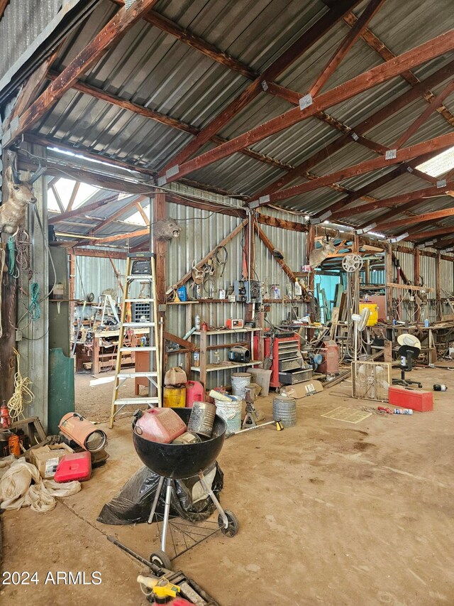 garage featuring a workshop area