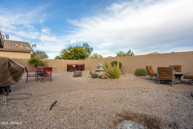 view of yard featuring a fenced backyard and a patio