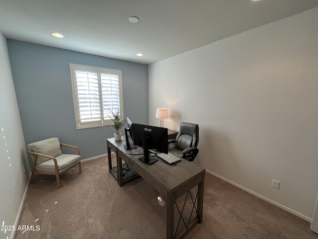 home office with carpet flooring