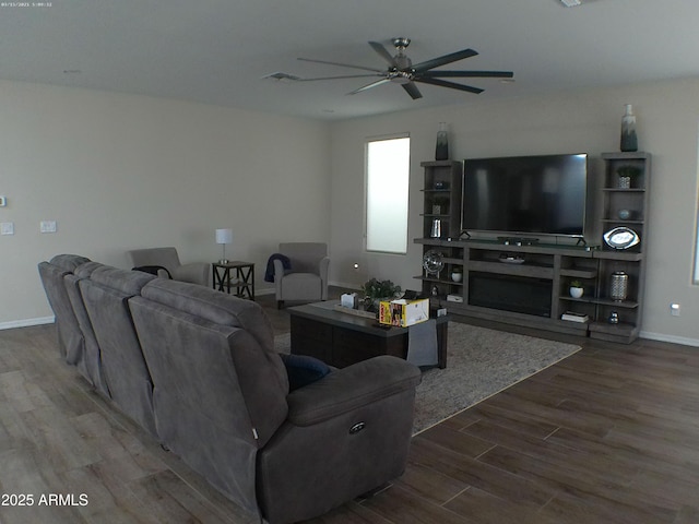 living room featuring dark hardwood / wood-style flooring