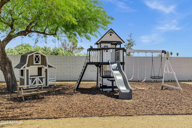 view of play area with fence