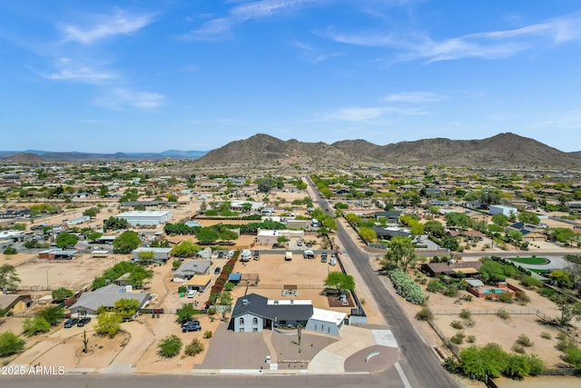 drone / aerial view featuring a mountain view and a residential view