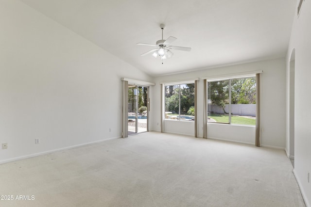 19010 N 35th Way, Phoenix, AZ 85050 - spare room with a ceiling fan, light carpet, vaulted ceiling, and baseboards