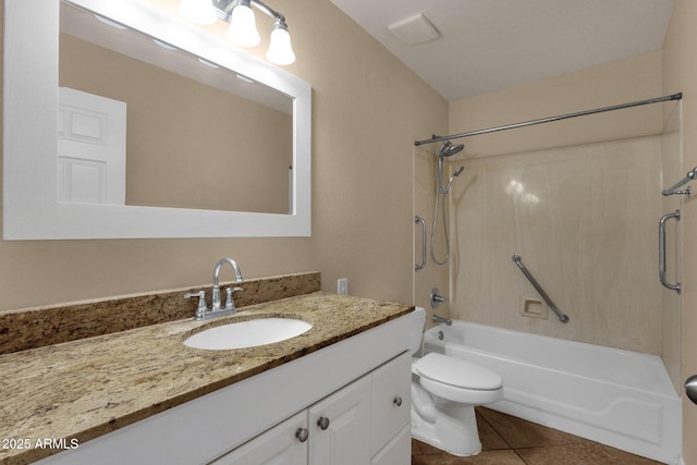 full bathroom with toilet, tile patterned floors, bathtub / shower combination, and vanity