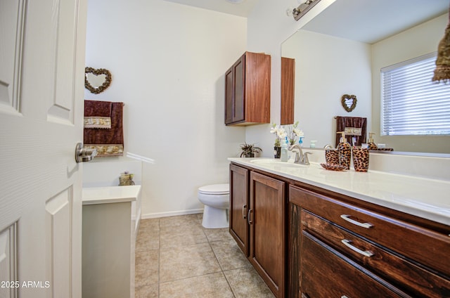 bathroom with tile patterned flooring, vanity, and toilet