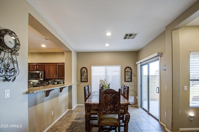 view of tiled dining room