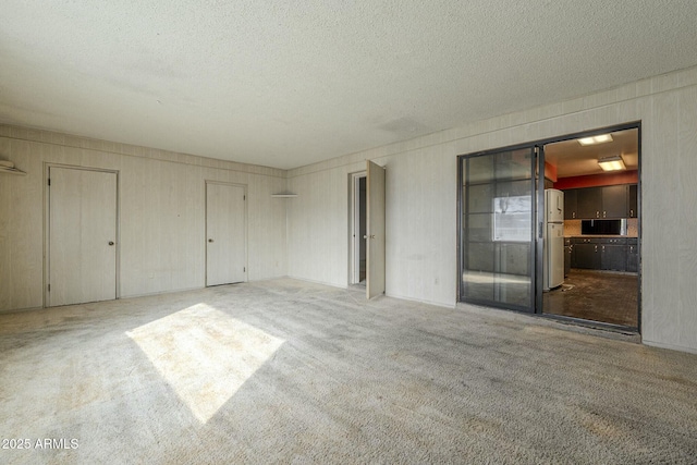 carpeted empty room with a textured ceiling