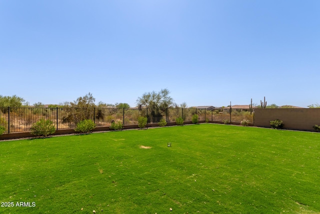 view of yard with a fenced backyard