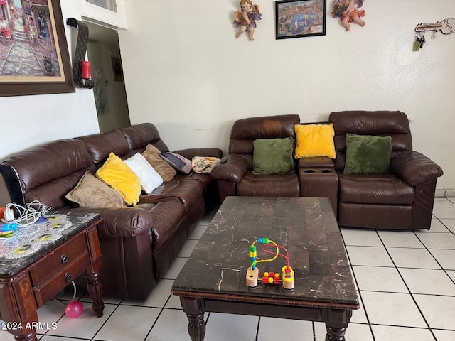 living room with light tile patterned floors