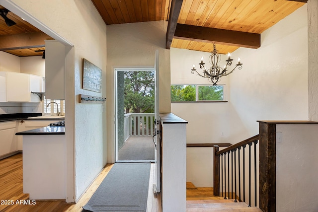 730 Mingus Ave, Prescott, AZ 86301 - foyer entrance featuring wooden ceiling, light wood-style floors, and a chandelier