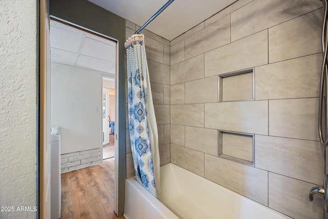 730 Mingus Ave, Prescott, AZ 86301 - bathroom with shower / bath combo with shower curtain and wood finished floors