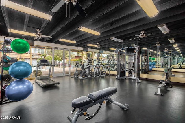 exercise room featuring a ceiling fan
