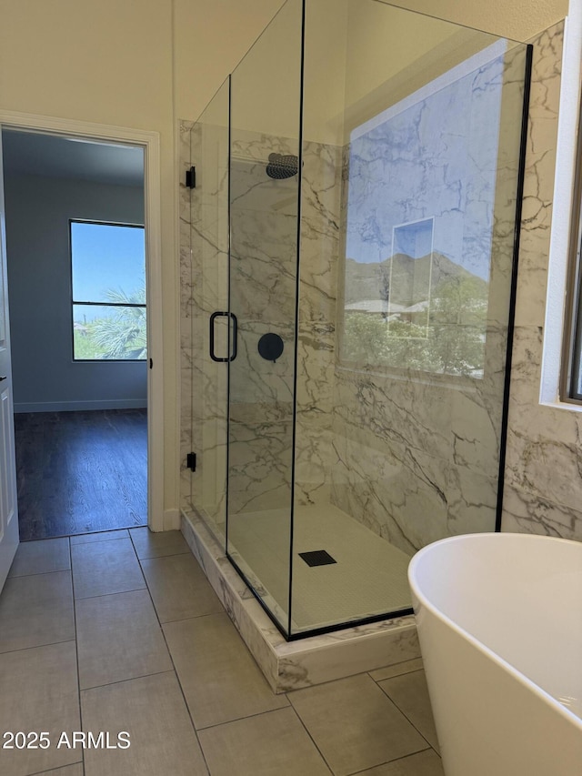 33220 N 60th Way, Scottsdale, AZ 85266 - full bath featuring a marble finish shower, a soaking tub, and tile patterned flooring