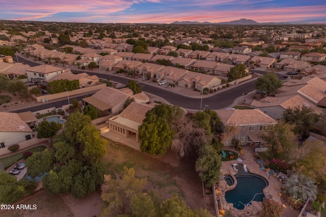 view of aerial view at dusk