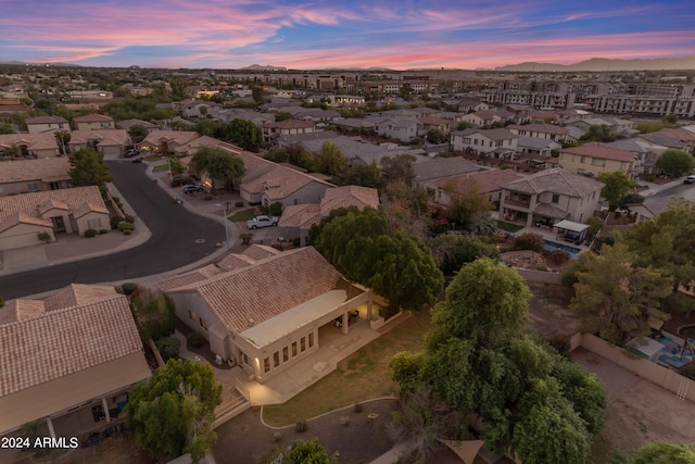 view of aerial view at dusk