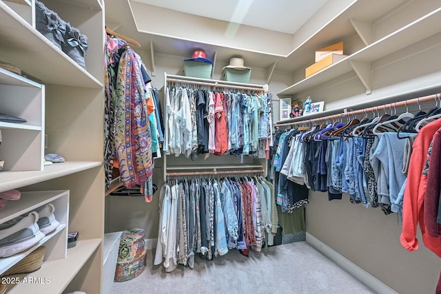 walk in closet featuring carpet floors