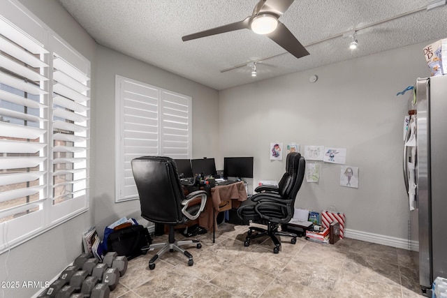 5354 E Ellis St, Mesa, AZ 85205 - office featuring rail lighting, a textured ceiling, and ceiling fan