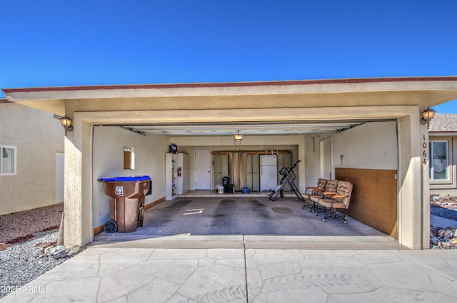 garage featuring water heater