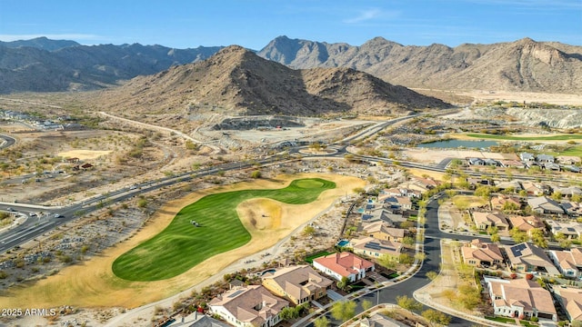 birds eye view of property featuring a residential view and a water and mountain view