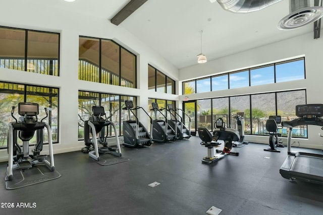 exercise room with baseboards