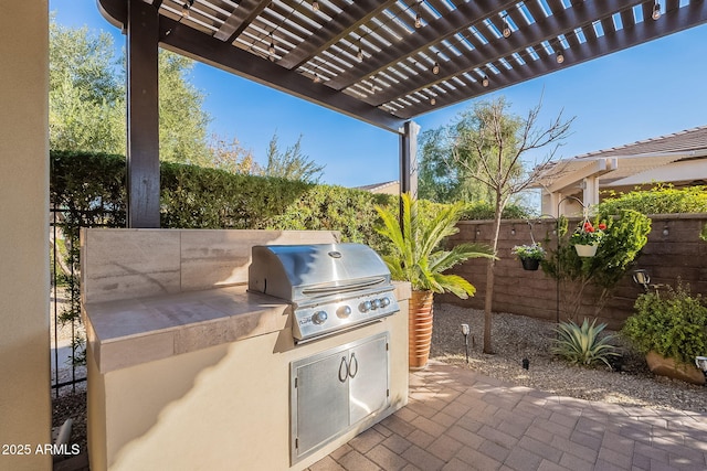 view of patio / terrace with area for grilling, grilling area, and a pergola