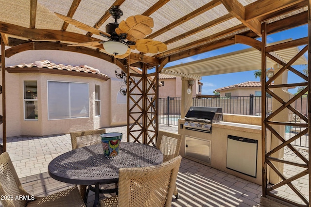 1245 W Cindy St, Chandler, AZ 85224 - view of patio / terrace with a pergola, outdoor dining space, and a ceiling fan