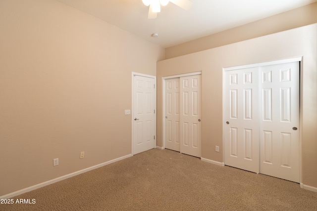 4241 E Andre Ave, Gilbert, AZ 85298 - unfurnished bedroom with carpet floors, multiple closets, and ceiling fan