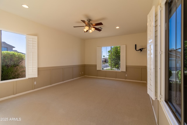 4241 E Andre Ave, Gilbert, AZ 85298 - carpeted empty room with wainscoting, ceiling fan, and recessed lighting