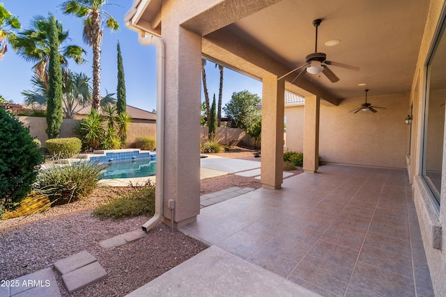 4241 E Andre Ave, Gilbert, AZ 85298 - fenced backyard featuring a ceiling fan and a patio area