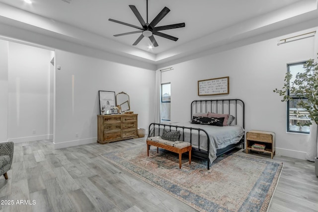 35150 N Bell Rd, Queen Creek, AZ 85144 - bedroom with recessed lighting, light wood-style flooring, baseboards, and ceiling fan