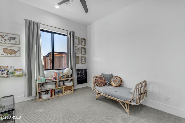 35150 N Bell Rd, Queen Creek, AZ 85144 - living area featuring visible vents, baseboards, carpet, and ceiling fan