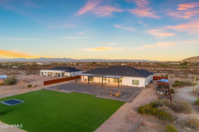 35150 N Bell Rd, Queen Creek, AZ 85144 - exterior space with a patio, a fenced backyard, a mountain view, and driveway