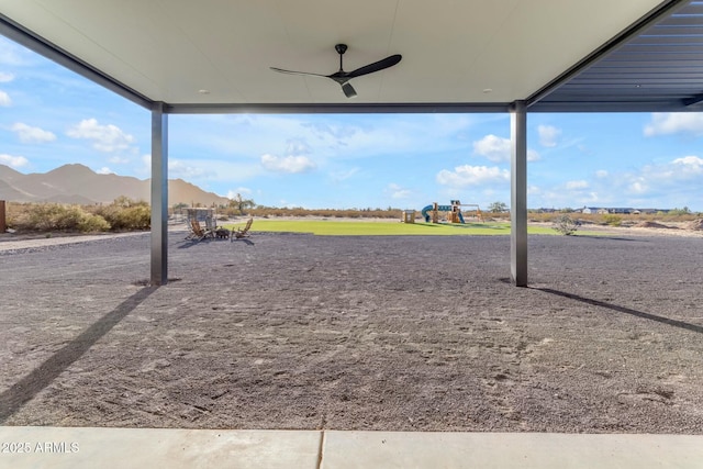 35150 N Bell Rd, Queen Creek, AZ 85144 - exterior space with a mountain view, ceiling fan, and a playground
