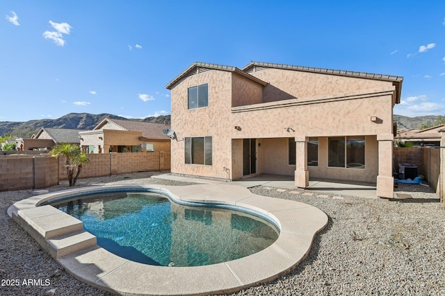 1801 W Nighthawk Way, Phoenix, AZ 85045 - view of swimming pool featuring a mountain view, a patio area, a fenced backyard, and cooling unit