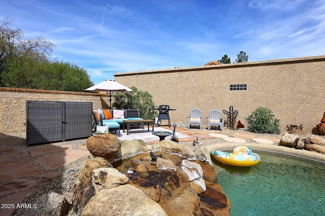 exterior space featuring an outdoor living space