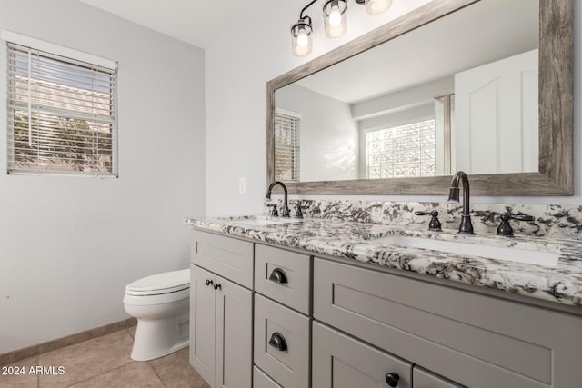 bathroom with tile patterned floors, vanity, and toilet