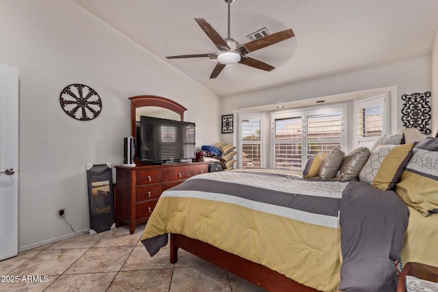 20769 N 106th Ln, Peoria, AZ 85382 - bedroom featuring multiple windows, vaulted ceiling, and a ceiling fan