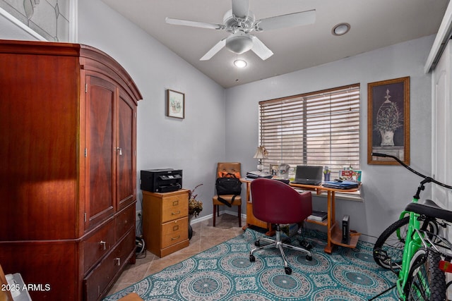20769 N 106th Ln, Peoria, AZ 85382 - office area with lofted ceiling, a ceiling fan, light tile patterned floors, and recessed lighting