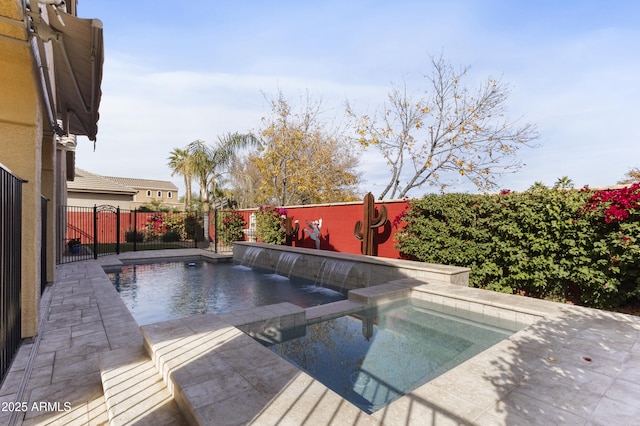 view of pool featuring pool water feature