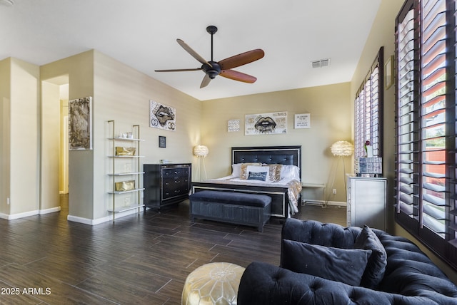 bedroom with dark wood-type flooring