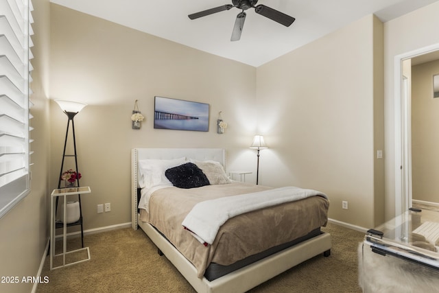 bedroom with ceiling fan and carpet