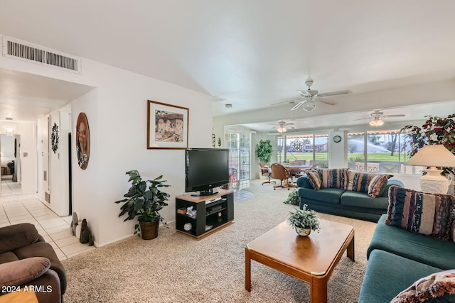 living room featuring light tile patterned floors