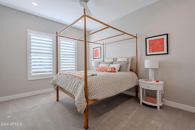 bedroom featuring ceiling fan and carpet floors