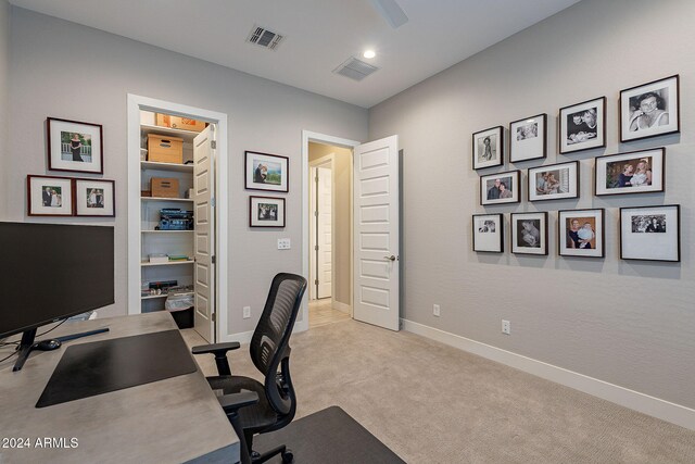 view of carpeted office space