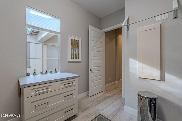 bathroom with wood-type flooring