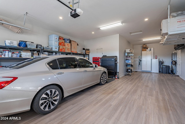 garage with a garage door opener