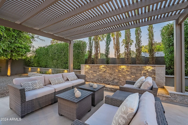 view of patio / terrace with outdoor lounge area and a pergola