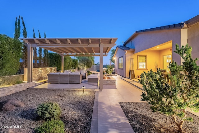 exterior space with a pergola and an outdoor living space