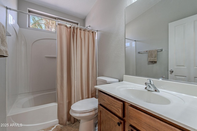 full bathroom featuring vanity, toilet, and shower / bath combo with shower curtain